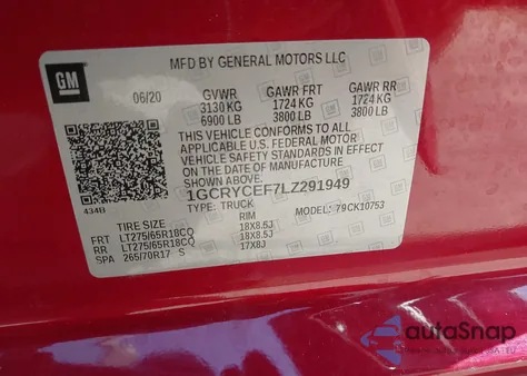 2020 Chevrolet Silverado 1500 4Wd Double Cab Standard Bed Custom Trail Boss from USA, damaged, VIN 1GCRYCEF7LZ291949